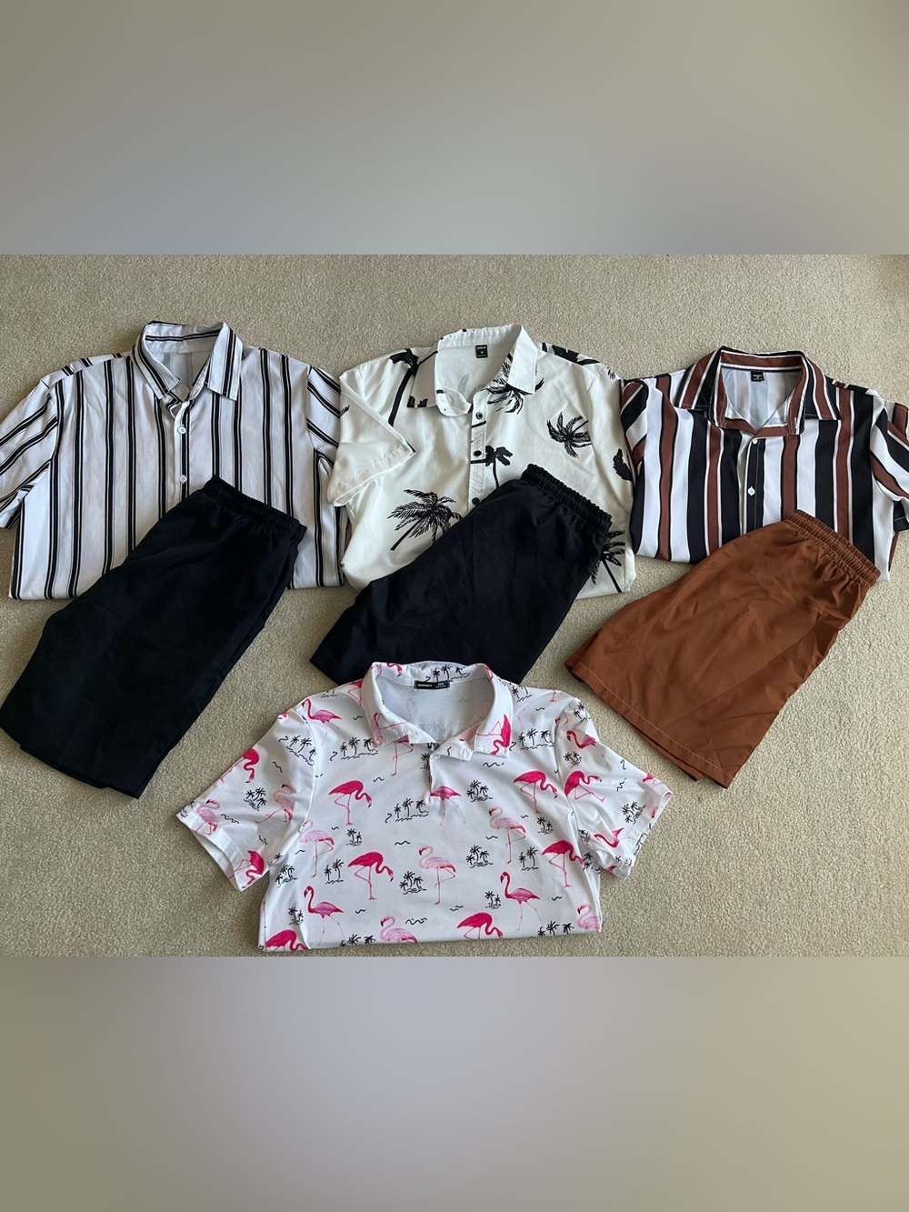 SHEIN Mixed Men’s Outfits— Striped, Palm Print & Flamingo